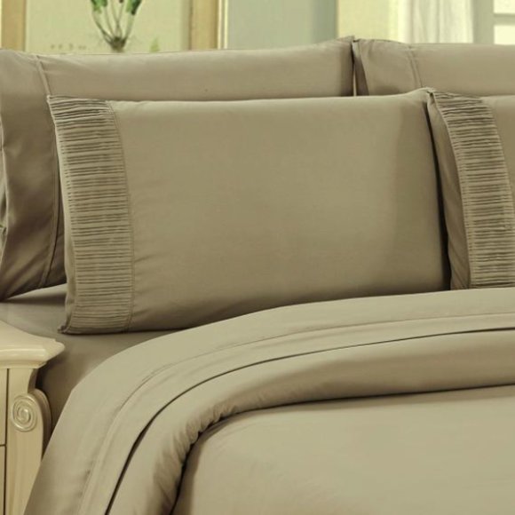 Bamboo Bedsheet Set Color Taupe Size Queen 2 Free Pillowcase - Picture 1 of 1